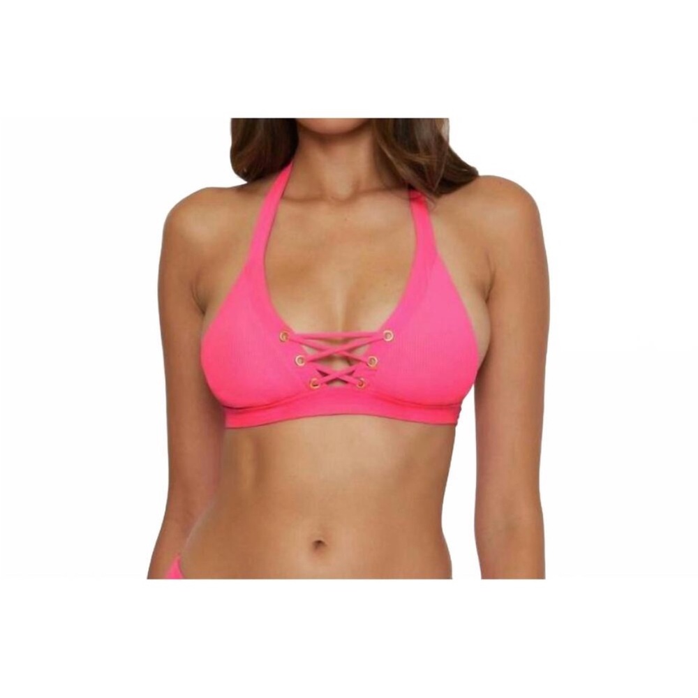 Becca By Rebecca Virtue Modern Edge Halter Bikini Top Size M
